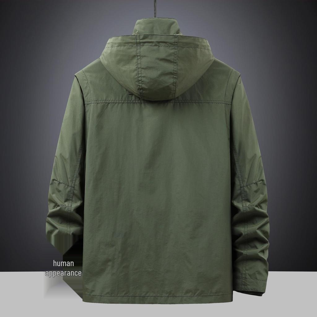 Men's Windproof Detachable Sleeve Parka - Spring/Autumn Loose Fit Multi-Pocket Workwear Jacket, Plus Sizes Available