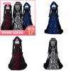 Stylish And Elegant European And American Women's Banquet Medieval Hooded Swing Dress With Floral Print Retro And Artistic Long Sleeves And Waist Tie