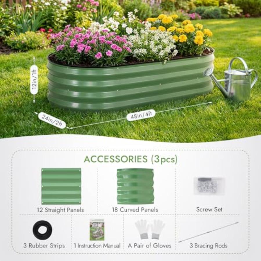 3Pcs Galvanized Raised Garden Bed Kit Outdoor Metal Raised Garden Beds for Vegetables Flowers Herbs Rust-Resistant Easy Assembl