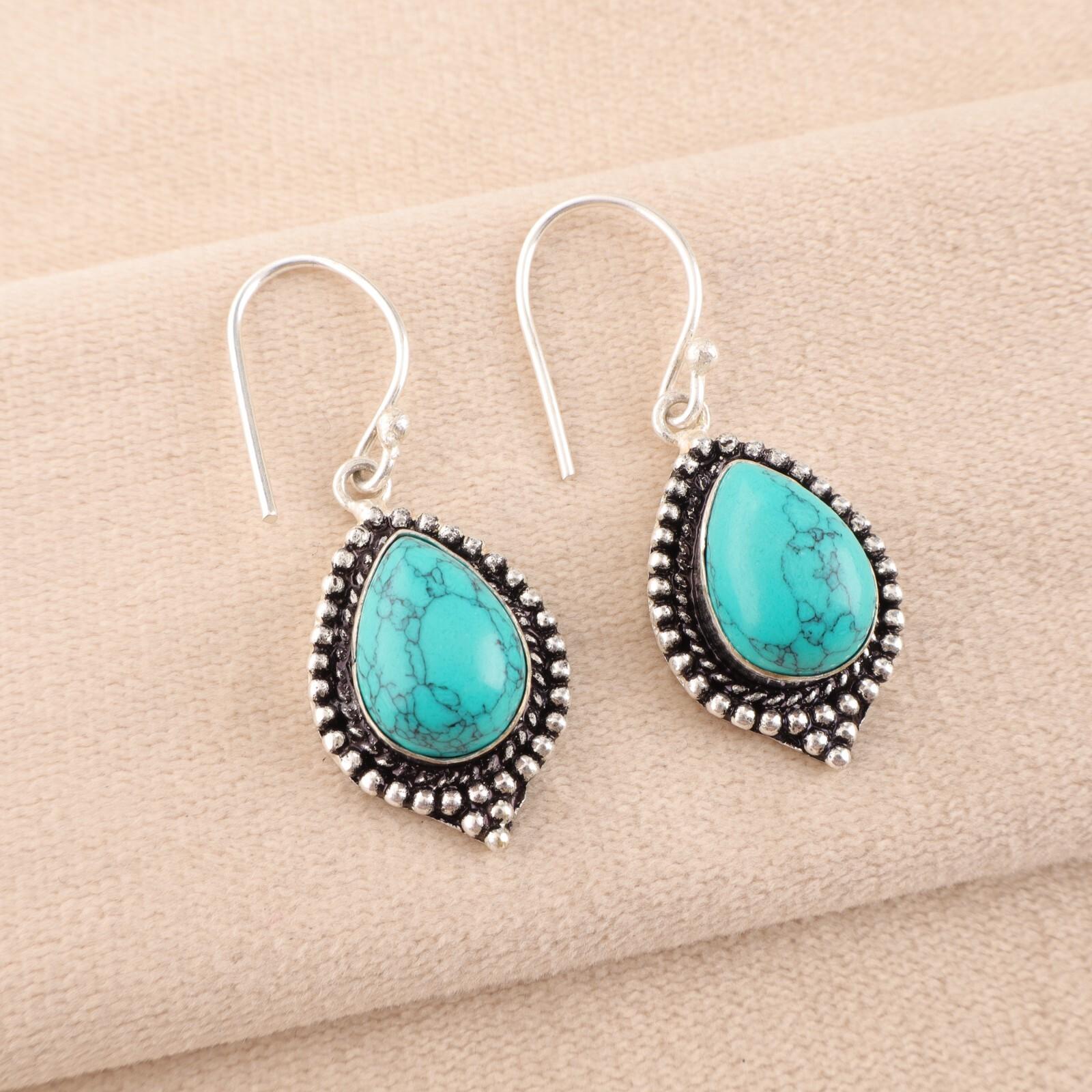 

Редкий камень бирюзового цвета, ювелирные изделия из стерлингового серебра 925 пробы, серьги ручной работы 1,6 EE-164-35