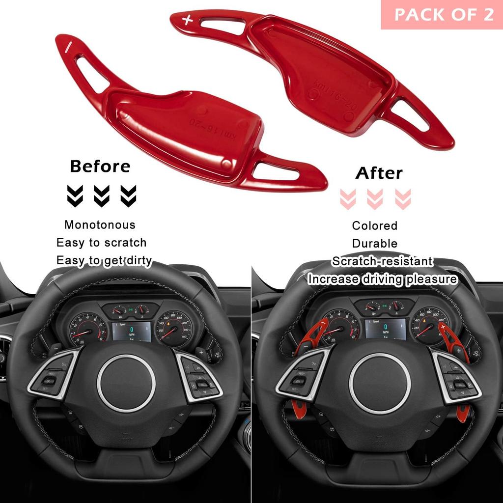 Red Aluminum Steering Paddle Shifter Extension Cover Trim Interior Accessories For Chevrolet Camaro 2016-, 2014- Chevrolet Corvette C7