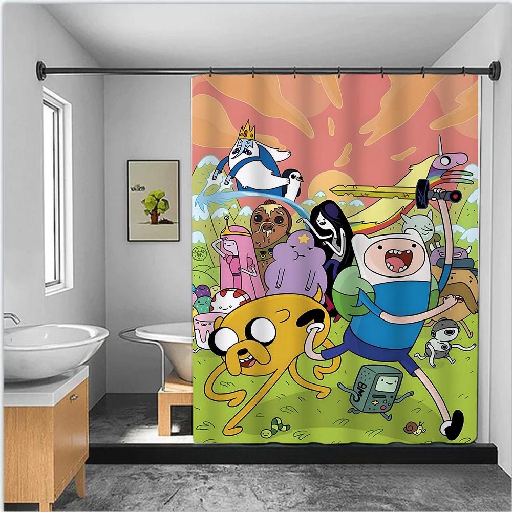Tenda da Doccia Impermeabile Tessuto in Poliestere Pittura Colorata Tende da Bagno Adventure Time Decorazione Bagno di Casa Tenda con Ganci
