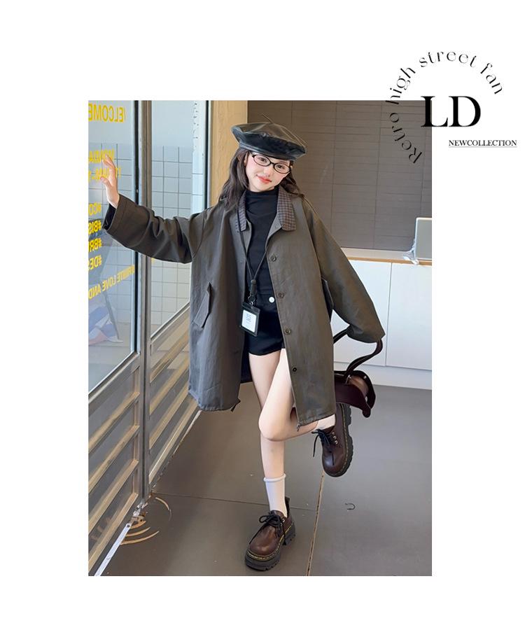 Mädchen Midilanger Trenchcoat: 2025 Frühling/Herbst Koreanischer Stil für Kinder - Lockerer, lässiger Schnitt