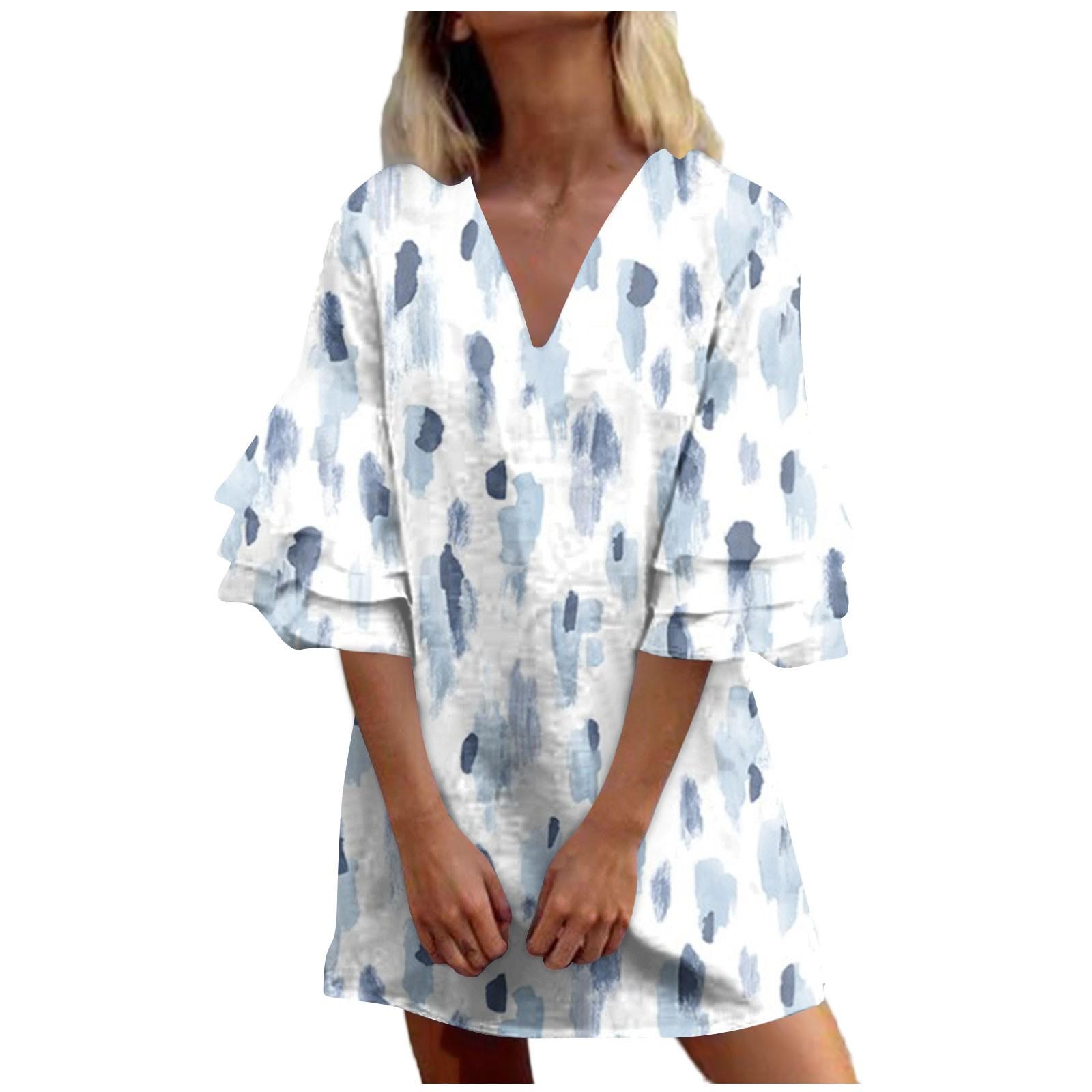 Женское модное темпераментное элегантное мини-платье с v-образным вырезом и рукавами 3/4 — фото 3