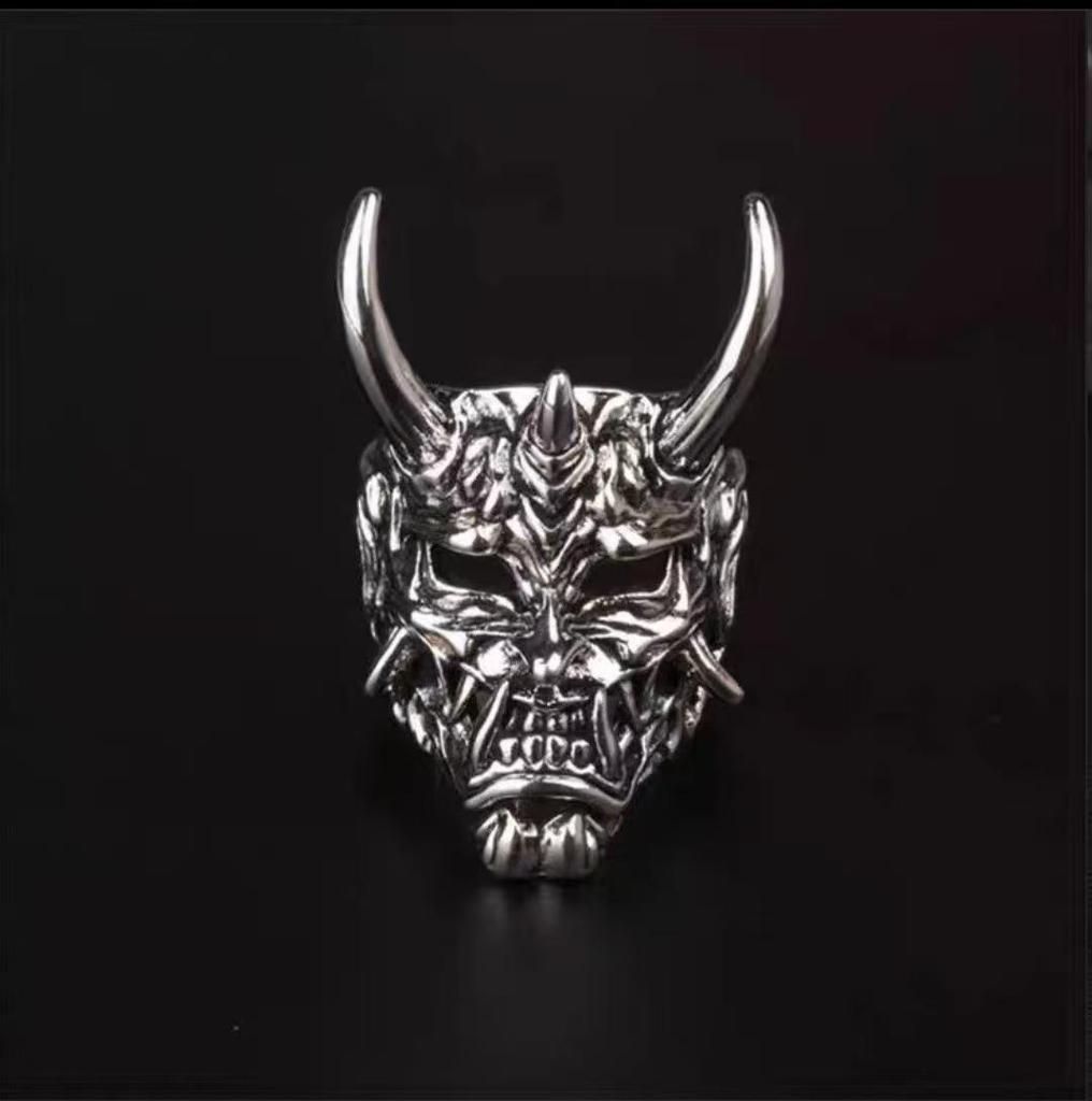 Trendy Demon Mask Hannya Ring: Punk Hip Hop Style Finger Accessory