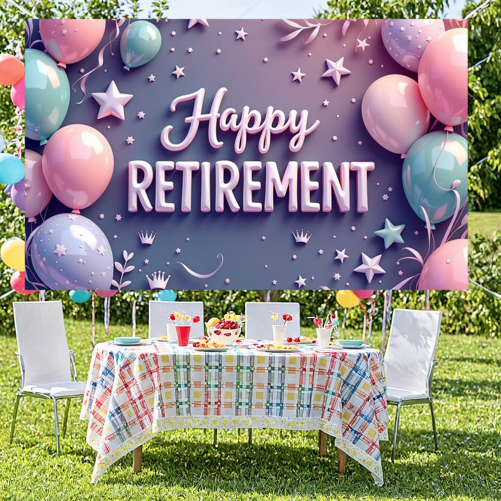 Retirement Background 3D Text Design Retirement Party Banner Retirement Backdrop Balloon Design