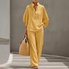 Women's Batwing Sleeve Linen Two-Piece Set Casual Shirt And Wide Leg Pants Outfit Summer Vacation Lounge Sets