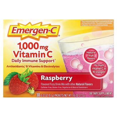 Vitamin C, Flavored Carbonated Drink Mix, Raspberry, 1,000 Mg, 30 Bags, 0.32 Oz (9.1 G) Each