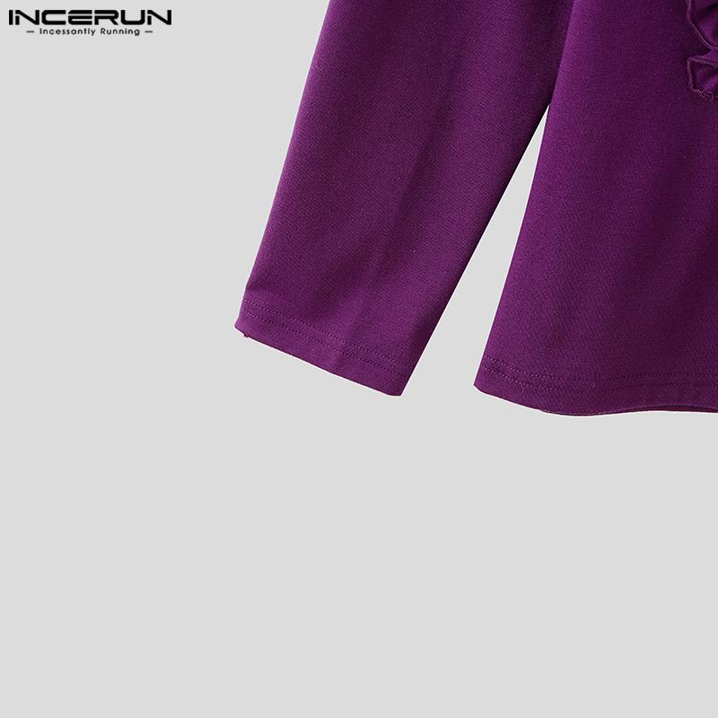 INCERUN Men Long Sleeve Ruffled Hollow Casual Tops T-shirts