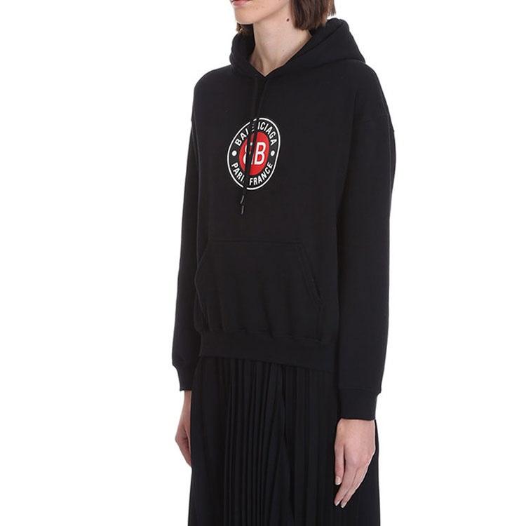 (WMNS) Balenciaga BB Logo Hooded Long Sleeves Hoodie Black Women's 612959TJVD71000