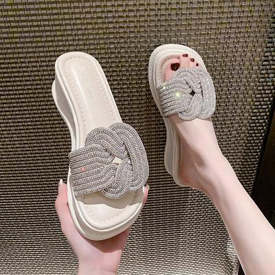 Ciabatte da Donna con Piattaforma e Strass e Sandali da Donna da Esterno con Tacco Alto Fino a 5cm Ciabatte Infradito Saldi Estivi Uniche 2025 Scarpe di Lusso