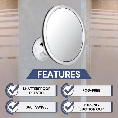 Fogless Makeup Bath Mirror With Powerful Suction Cup for Shower 360 Swivel Anti Fog Shower Mirror for Shaving and Bathroom