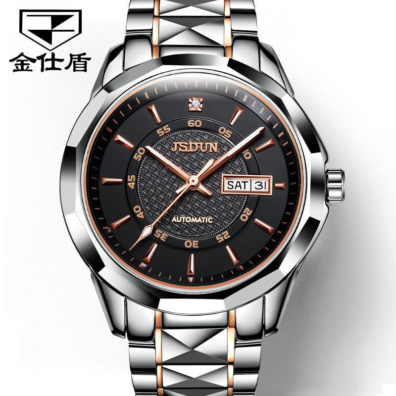 

JINSHIDUN новые мужские часы для бизнеса и отдыха, полностью автоматические механические часы с двойным календарем, водонепроницаемые высококачественные часы