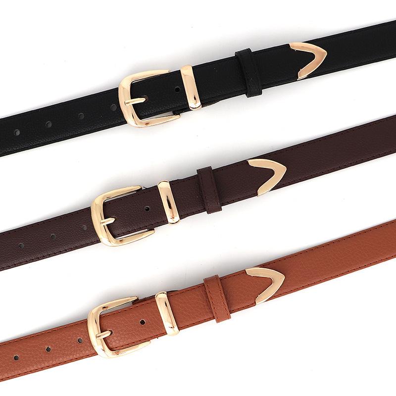 Versatile Korean Decorative Ladies Leather Dress Belt with Retro Gold Pin Buckle