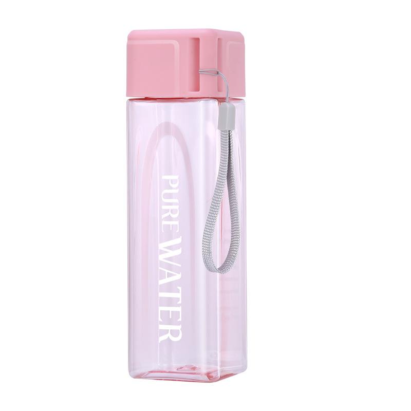 480ml Square Water Bottle Plastic Drinking Bottle Sports Water Cup With Portable Rope Leak-Proof Outdoor Juice Bottle Drinkware