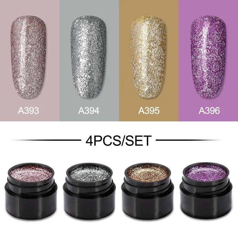 ROSALIND 4PCS Gel Nail Polish Lot Set Glitter Nail Gel Polish Soak Off UV Nail Polish Gel Set