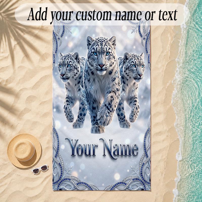 Leopard Theme Soft Beach Towel Personalized Custom Name Text Towel Portable for Beach Pool Travel
