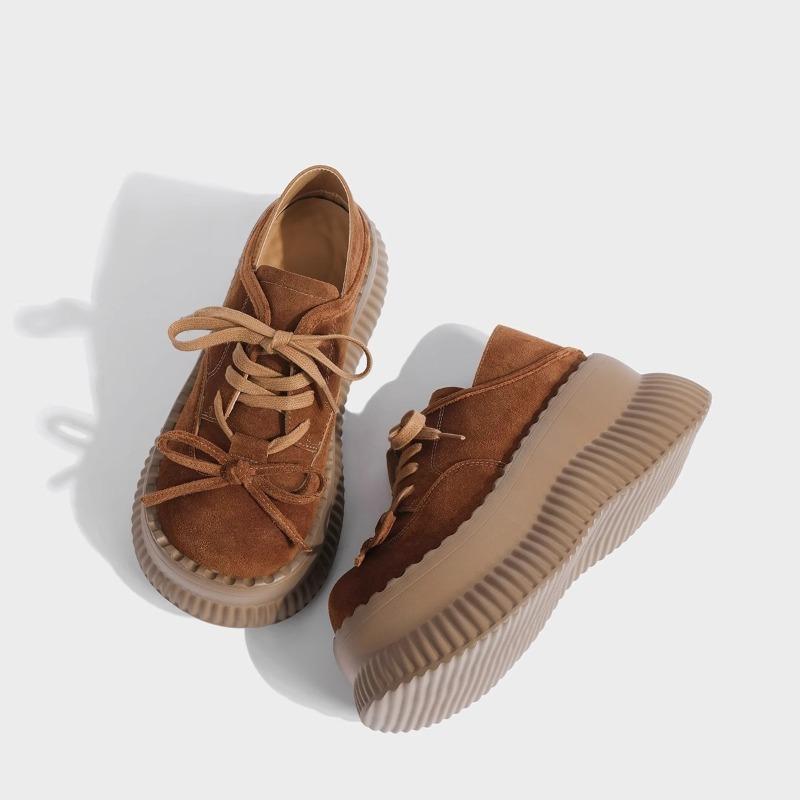 Big head muffin small man platform brown single shoes new retro platform small leather shoes women Maillard