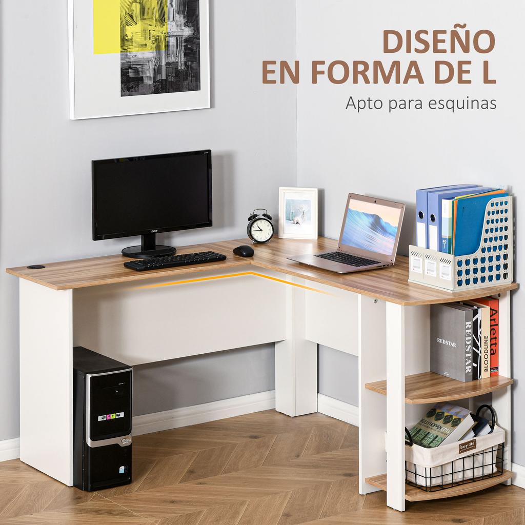 Computer Desk, Corner L Shape, Shelves, 136 x 130 x 72 cm, Wood