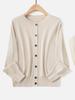 2025 Autumn Women's Minimalist Solid Knitted Cardigan - Casual Crew Neck Long Sleeve Cashmere Sweater 