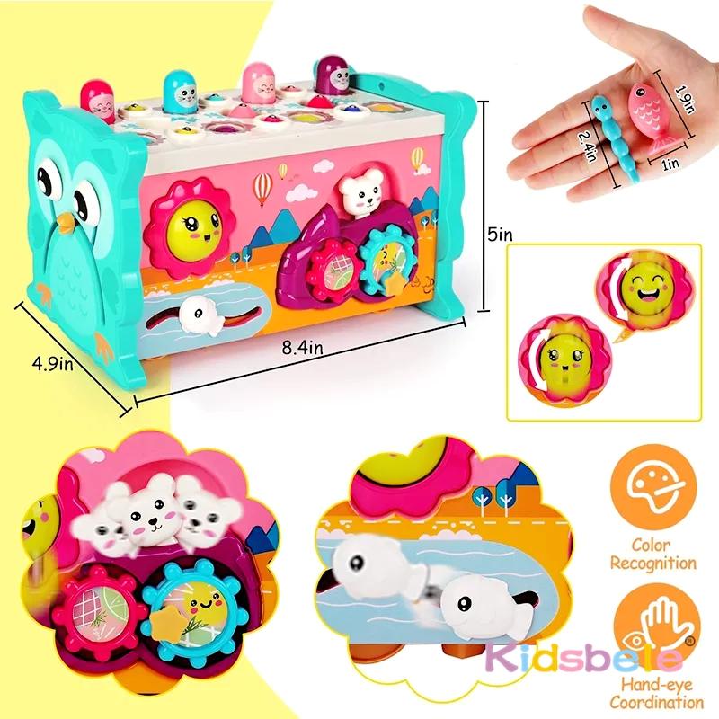 Kids Montessori 8 In 1 Fishing Game Educational Sensory Hammering Toy Activities Cube Whack A Mole Toy Toddler Birthday Gift
