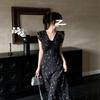 French Light Luxury V-neck Lace Splicing Floral Sleeveless Dress Women's New Summer Waist and Thin Dress