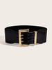 Square Metal Fashion Buckle Decorative Stone Texture Women Casual Wide Waistband