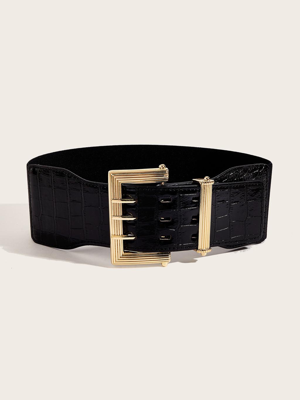 

Square Metal Fashion Buckle Decorative Stone Texture Women Casual Wide Waistband