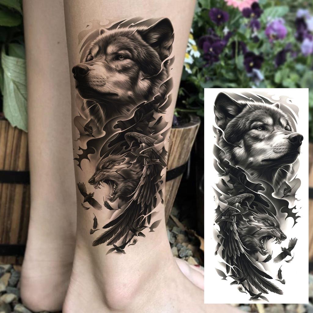 1 Sheet Forest Tribal Wolf Temporary Tattoos For Men Women Arm Leg Tatoos Waterproof Realistic Fake Tattoo Stickers Long Lasting