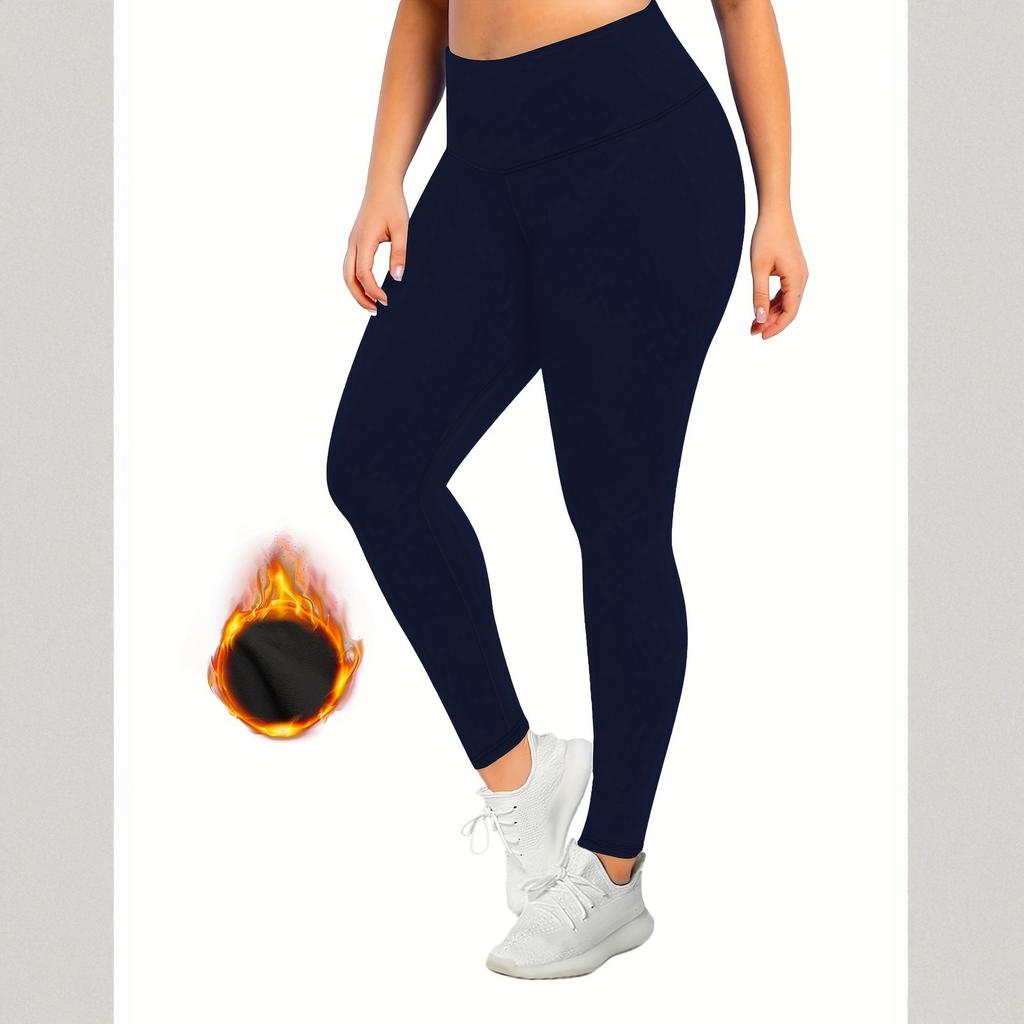 Women's Fashion Solid Colour Padded Thickened Bottom Pants High Waisted Skinny Pants Warm Pants