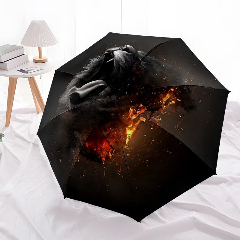 1pc Lion Fire Automatic Opening/Closing Umbrella with Operation & Windproof Canopy yy260311014