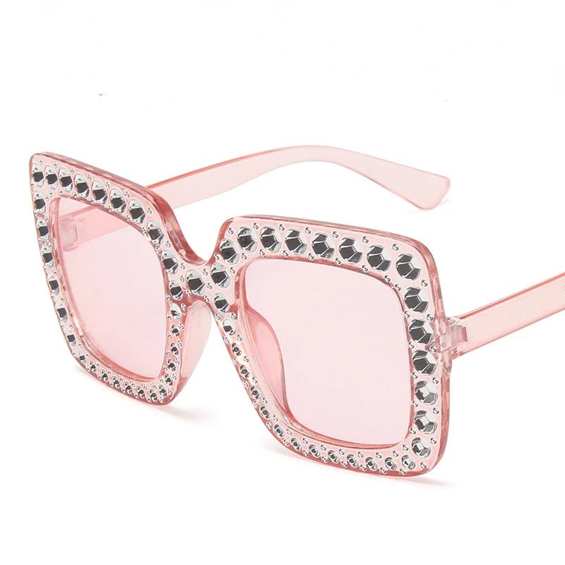 Latest Diamond Plated Large Sunglasses Female Vintage Square Colorful Ocean Sunglasses Personalized Outdoor UV400 Sunscreen Eyewear
