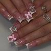 24Pcs Short Square Press On Nails White Rhinestone Flower French Tip Full Cover Reusable Fake Nail Tips