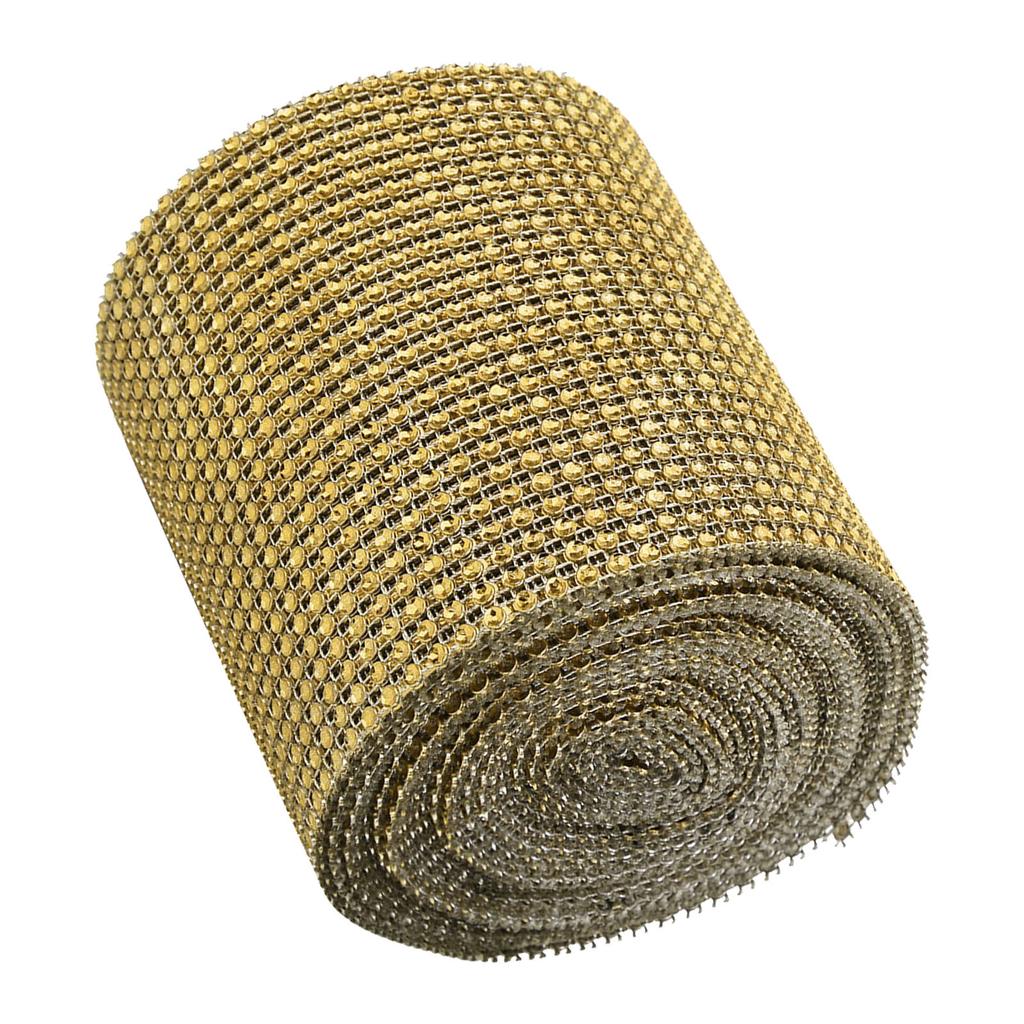 9m 24 Reihen Galvanik Kunststoff Künstliche Strass Band Mesh Hochzeit Kleidung DekorationGold