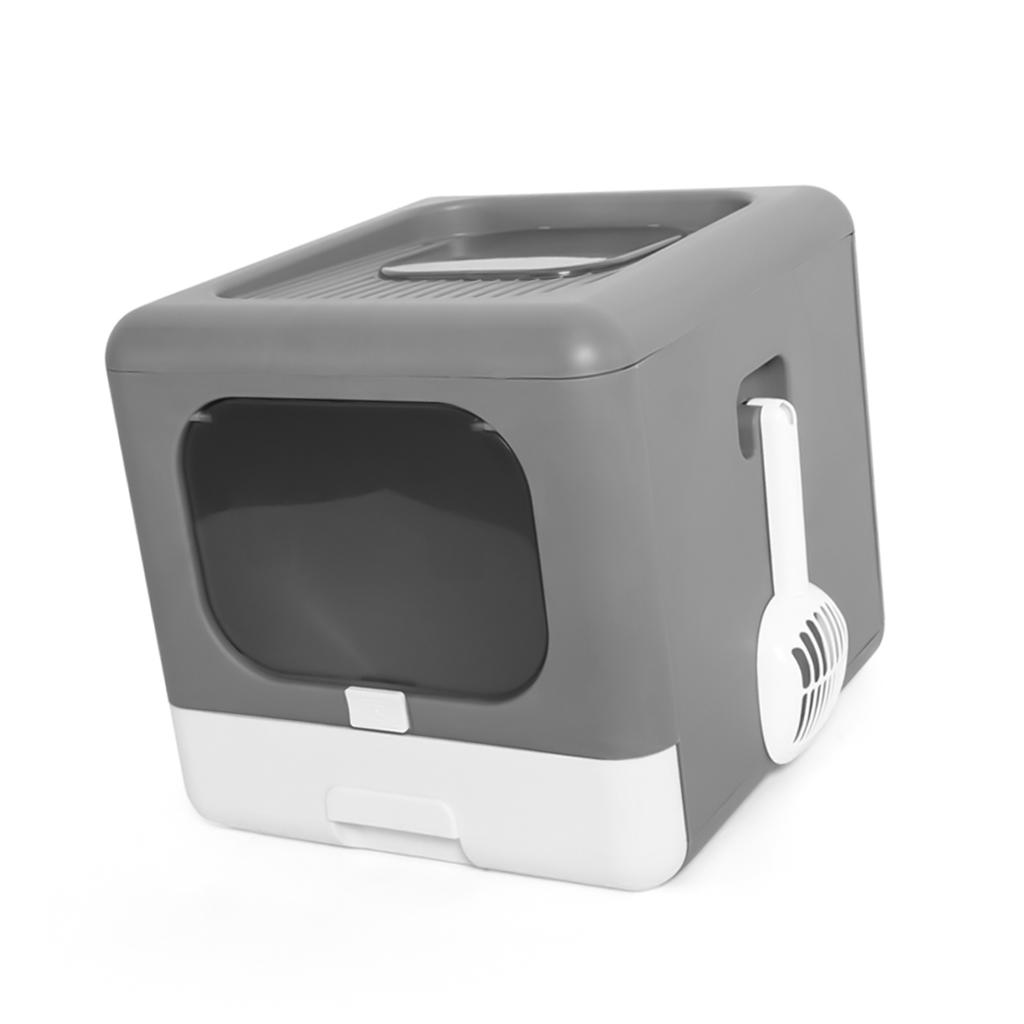 Portable Foldable Cat Litter Box Large   Enclosed Cat Potty Toilet Front Entry Top Exit with Lid Litter Scoop