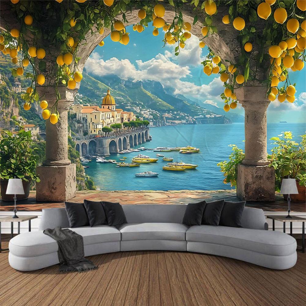 Beautiful garden landscape, tapestry, home art decoration wall mounted fairy tale posters fantasy sea view room background cloth