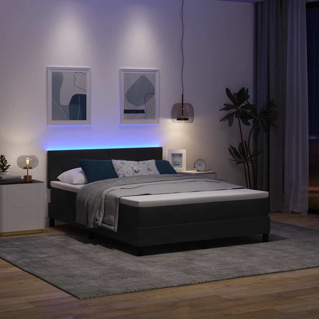 LED Box Spring Bed with Mattress Black 140 x 200 cm Velvet