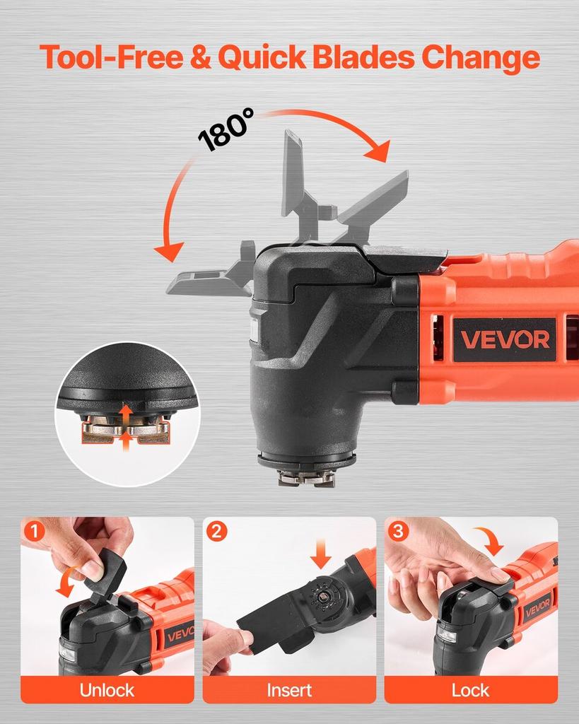 Cordless Oscillating Tool, 20V Oscillating Multi Tool Kit with 6 Variable Speeds 8500 - 17000 OPM, 3.2° Oscillating Angle, 2.0Ah Battery Pack &