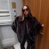 Women's Turn Down Collar Long Sleeve Faux Fox Fur Coat Loose Fit Commuter Style Furry Overcoat