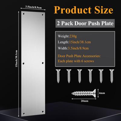 2 Pcs Push Door Plate 15X3.5" Stainless Steel Door Push Plate Door Kick Plate,Brushed Doorplate Door Proection Metal Plate