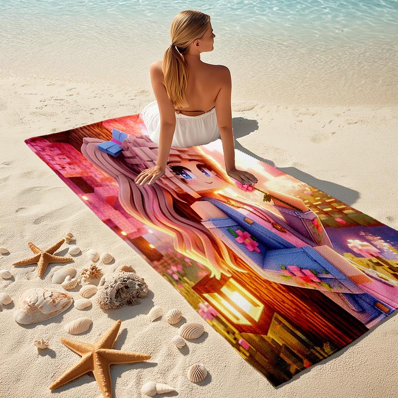 Classic Entertainment Sandbox Xbox Games Minecraft  soft beach towel outdoor camping vacation swinging beach scarf decorative blanket B7