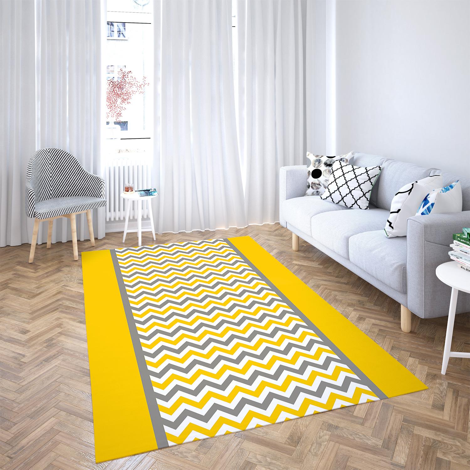 

Желто-серый зигзагообразный 3D-цифровой печатный нескользящий напольный ковер