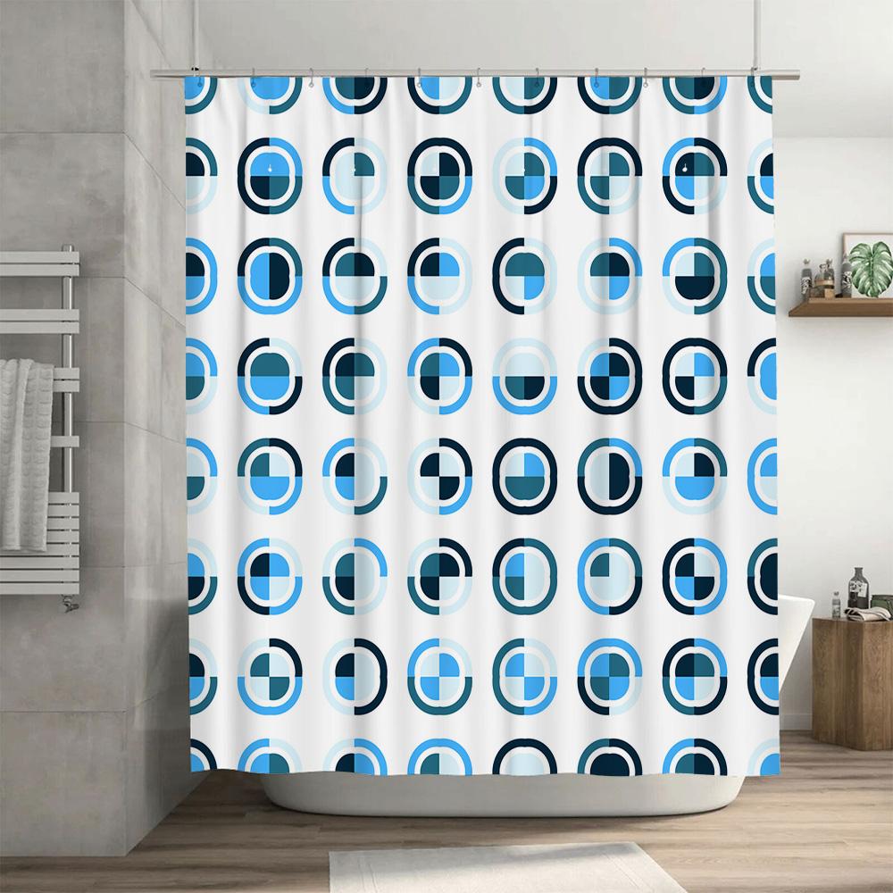Modern Blue White Circle Shower Curtain Waterproof Washable Bathroom Decor Customize Size