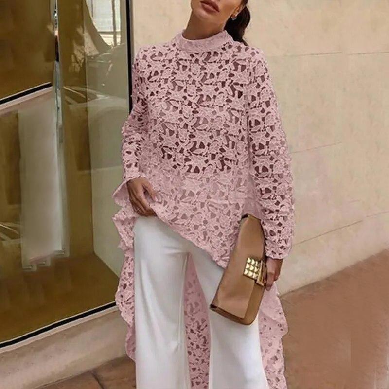 

Сексуальное кружевное платье с длинным рукавом и нерегулярной модой, однотонное повседневное свободное платье с круглым вырезом, женское элегантное полое белое платье, Vestidos, одежда 29550