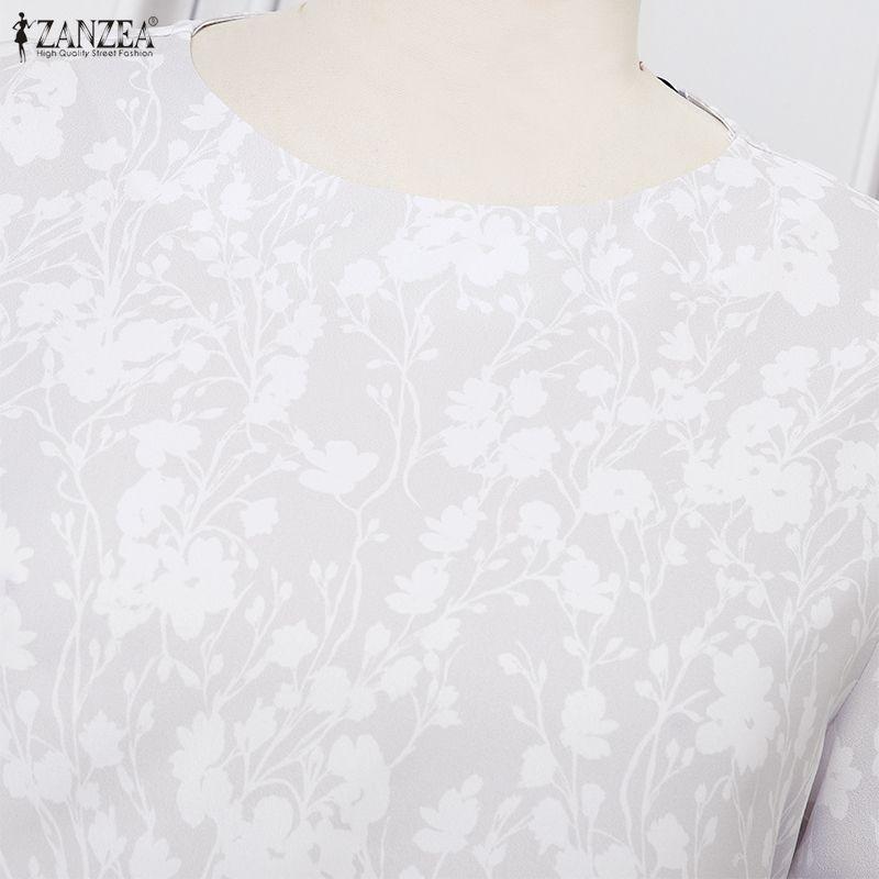 ZANZEA Women Casual Round Neck Short Sleeve Floral Dress