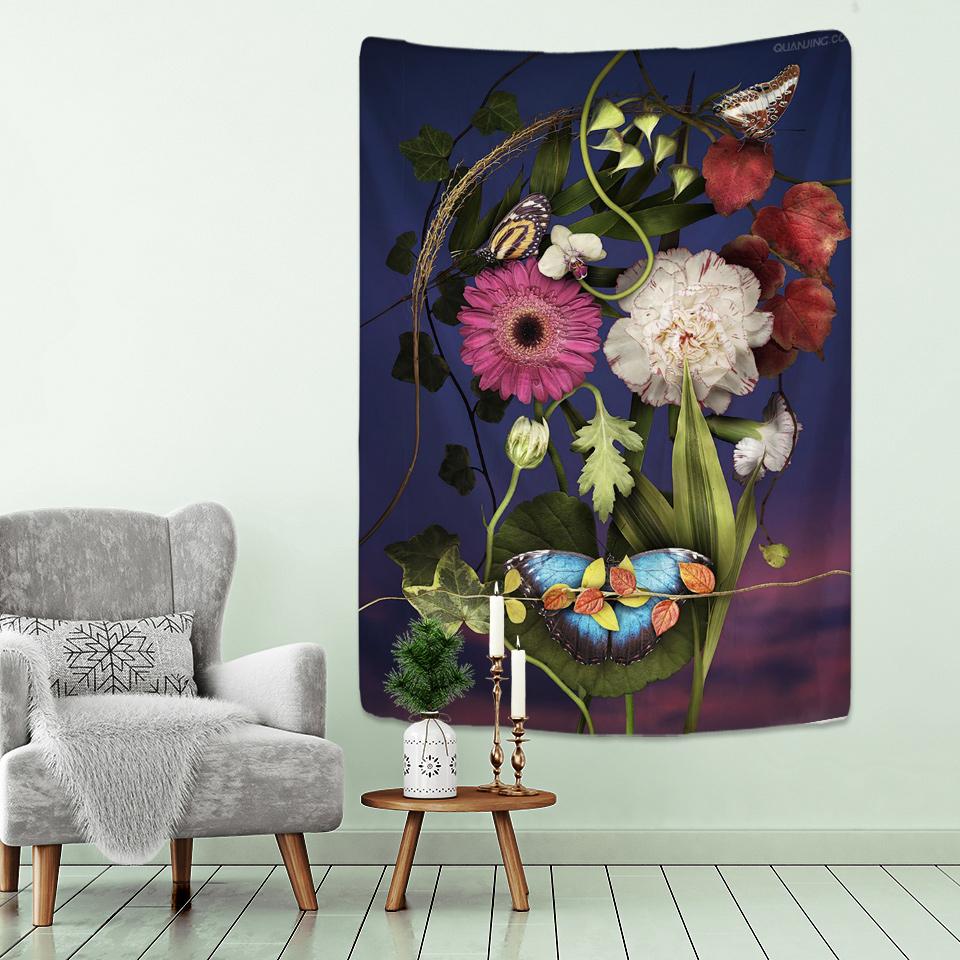 Blumenkunst Pfingstrose Malerei Wandteppich NordicoLandscape Illustration Wandbehang Böhmischer Mond Psychedelisches Mandala Home Decor