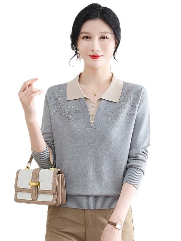 Mom's 2026 Winter Lapel Sweater: Plush Knit Top for Middle-Aged & Elderly Women