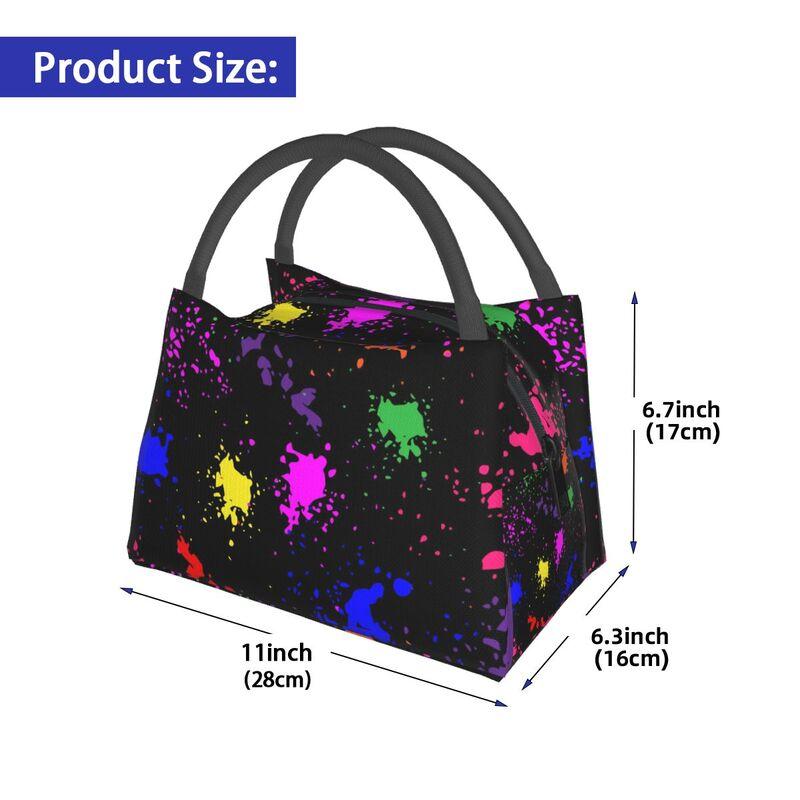 Colorful Paint Splatter Art Thermal Lunch Bag Reusable Waterproof Cooler Insulated Lunch Box Bento Tote for Work Travel Picnic