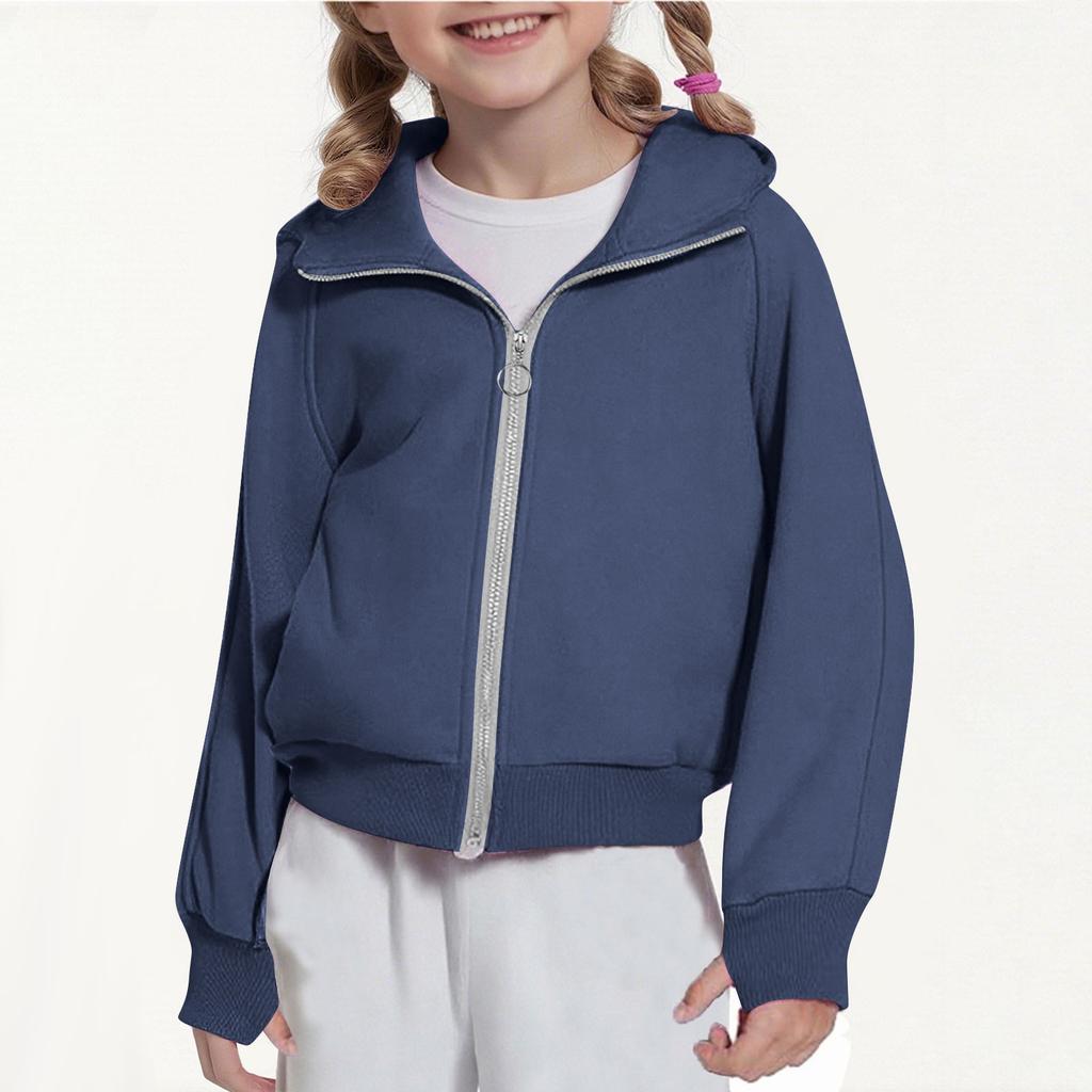 Children's Fashion Solid Color Long Sleeved Hooded Sweatshirt, Girls' Hoodie Jacket