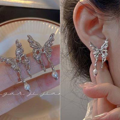 Punk Liquid Butterfly Stud Earrings for Woman Cool Metal Butterfly Earring Aesthetic Jewelry Party Gift